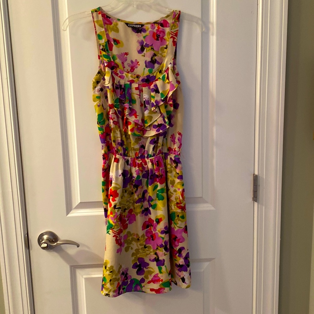 Express Small Flower floral print scoop neck dress with pockets